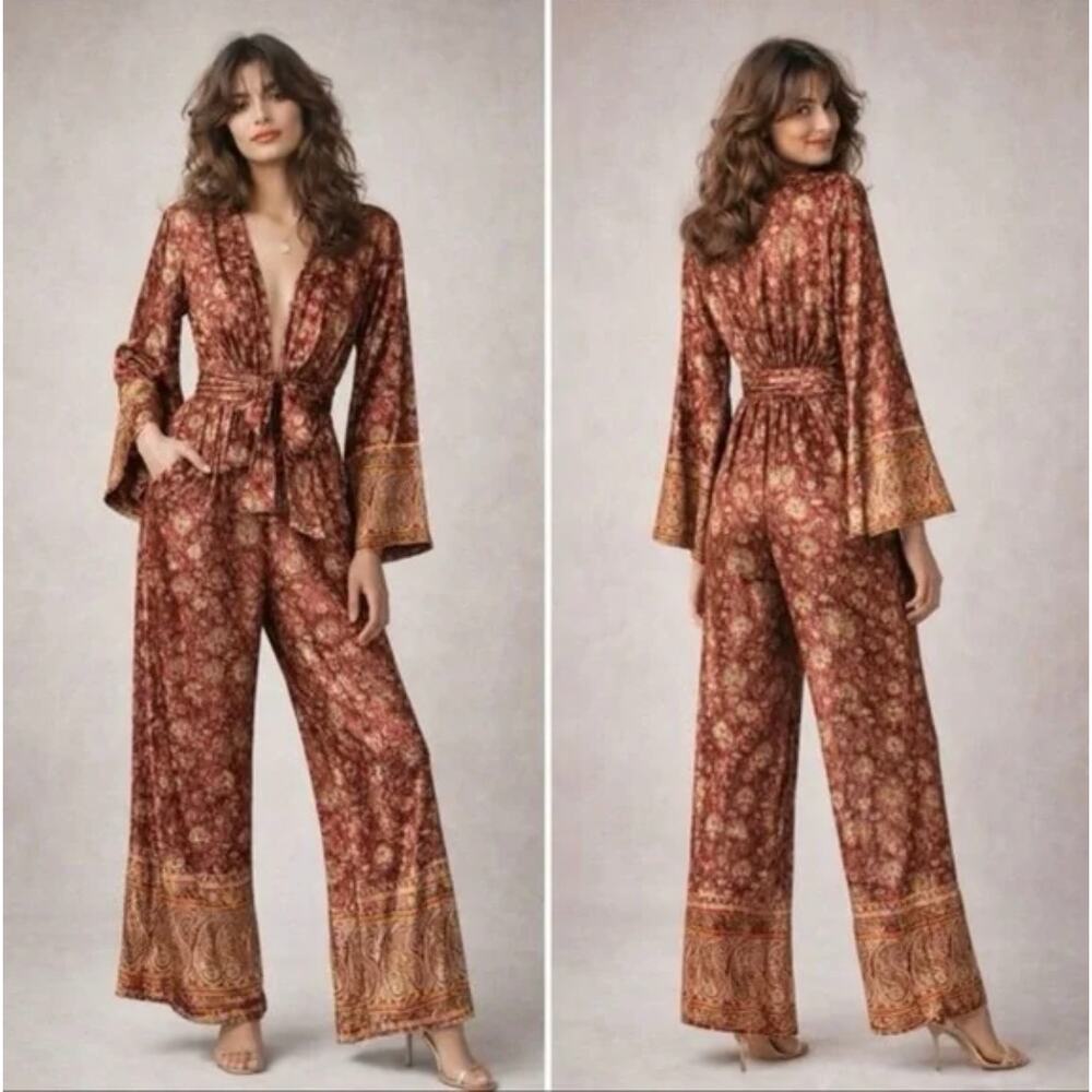 Free People Harper Jumpsuit Printed Velvet Boho Size XS NWT